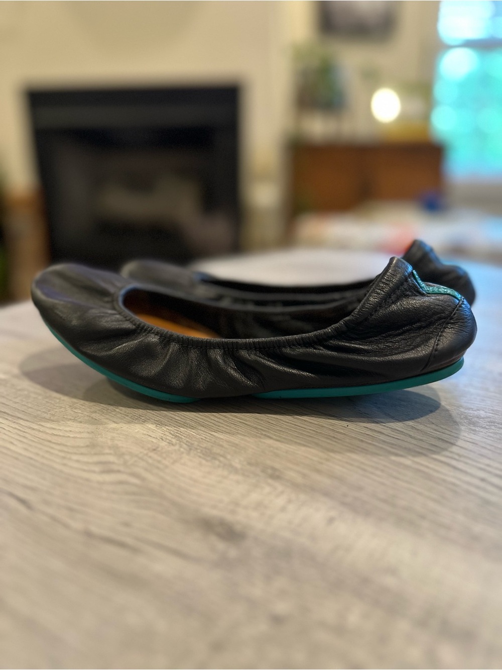 Tieks Black Leather Ballet Flats with Teal Stitch Tab Size 9 - Picture 6 of 7